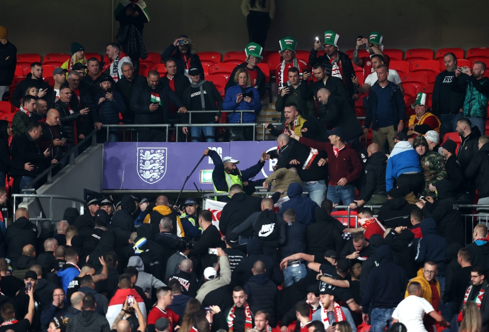Hungary fans throw punches at police at Wembley after arresting spectator for racially abusing stewa